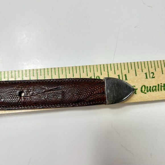 Vintage Trafalgar Brown Lizard Embossed Leather Silver Buckle Belt & Tip Sz 42 - Picture 10 of 11